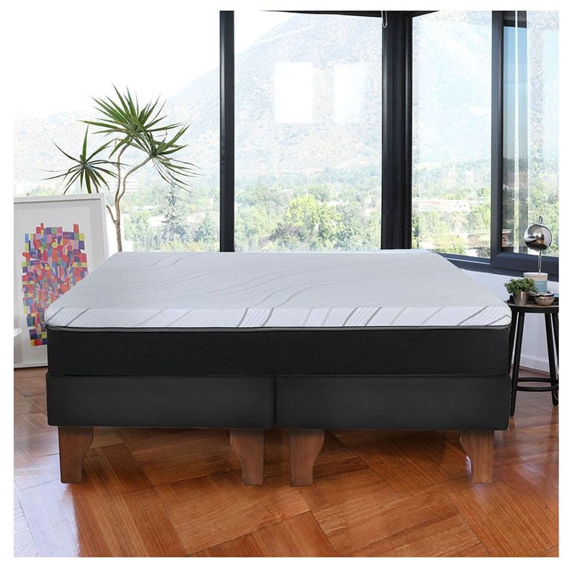 LATAM HOME - Cama Europea Latam Home Zen Pro 2 Plazas, Tela Negra, Resorte Bonell