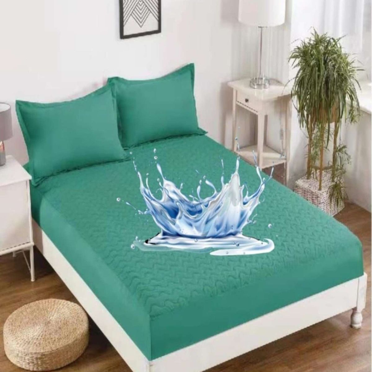 GENERICO - Protector de colchón 2 plazas IMPERMEABLE Turquesa