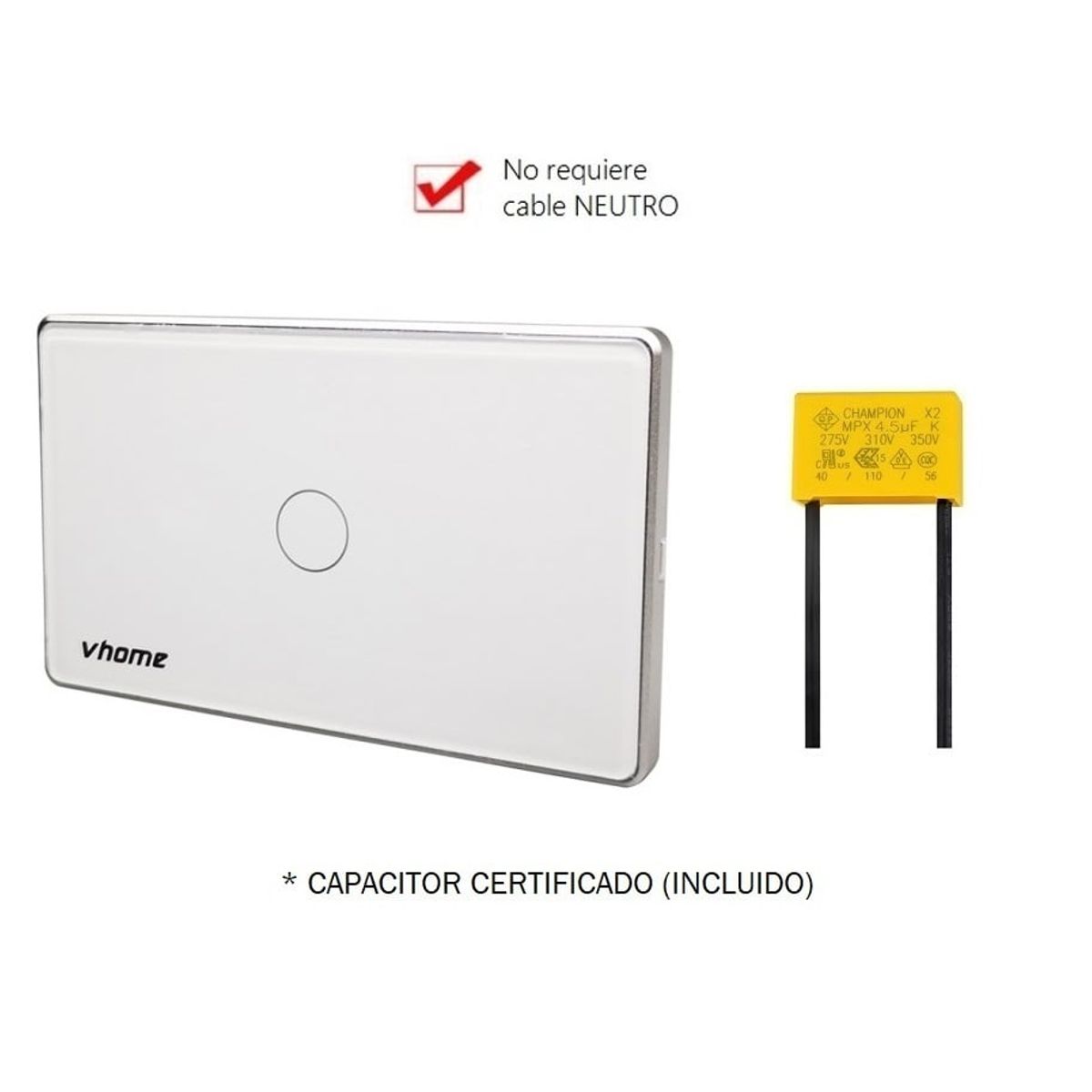 VHOME - Interruptor Wifi RF Vhome Design Vector Sin Neutro 1 Canal