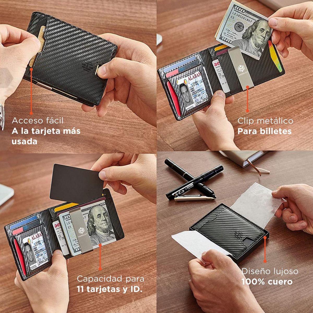 HARDLEY - Billetera 100% Cuero Hombre Bloqueo Rfid Tarjetero Hardley