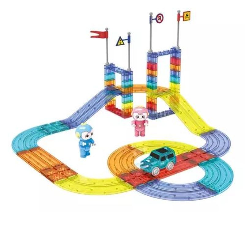 GENERICO - Bloques de construcción pista de autos magnética 63 piezas