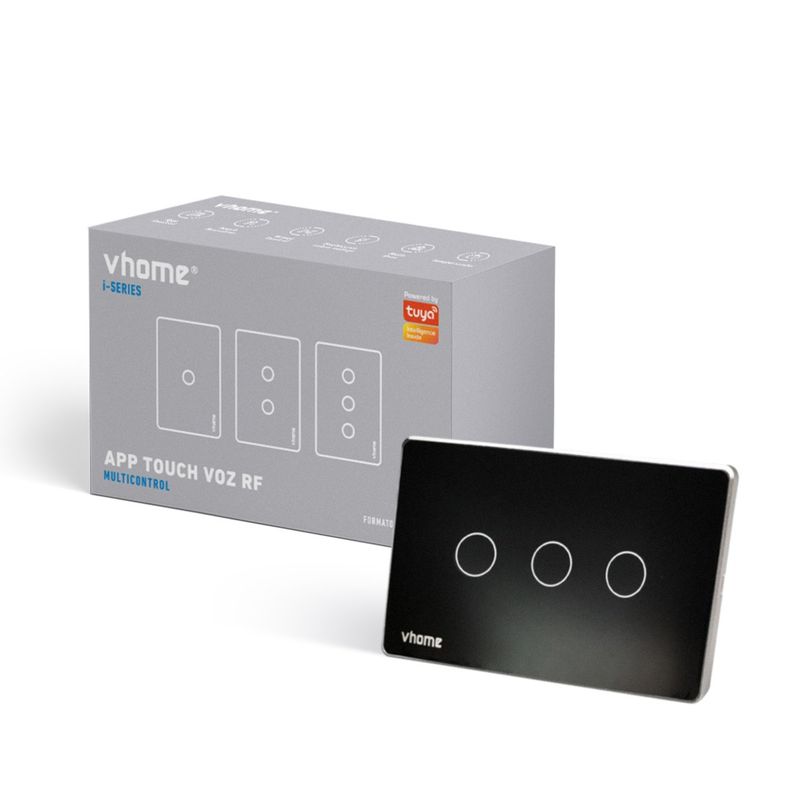 VHOME - Interruptor Wifi RF Vhome Design Vector Black 3 Canales