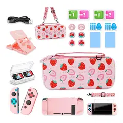 GENERICO - Estuche Protector Nintendo Switch Normal Fresa Rosa 22 En 1
