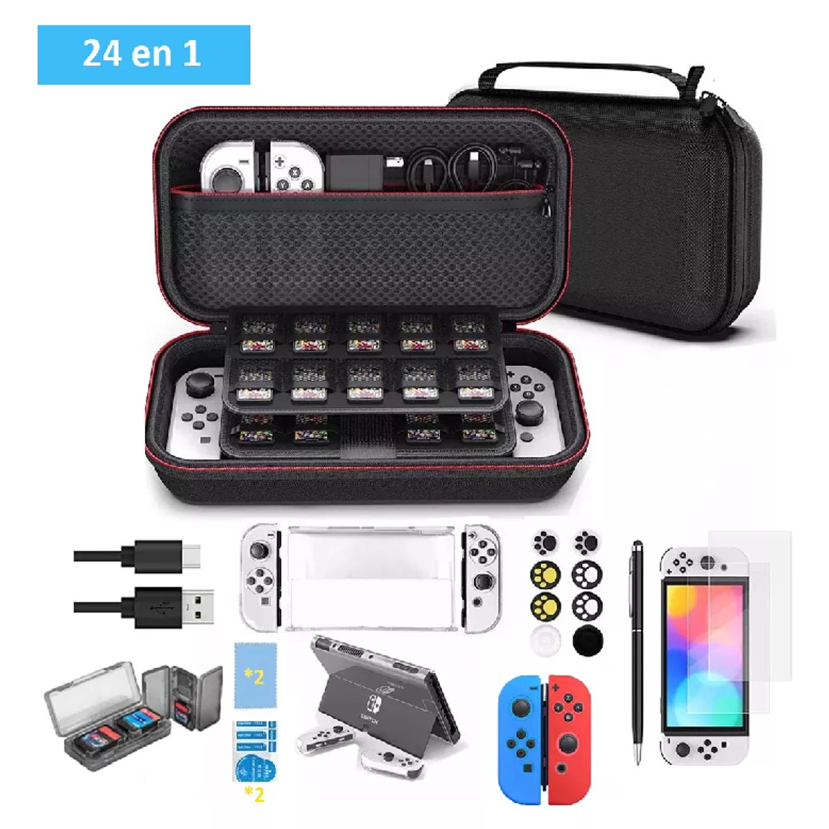 GENERICO - Estuche 24en1 Para Nintendo Switch Oled Con Lápiz Capacitivo