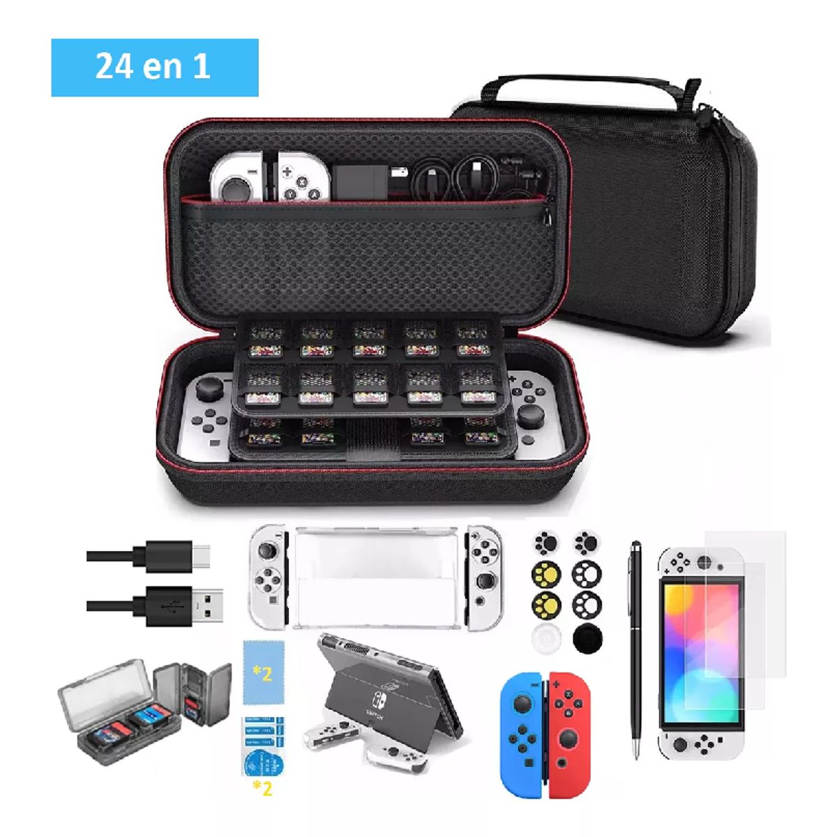 GENERICO - Estuche 24en1 Para Nintendo Switch Oled Con Lápiz Capacitivo