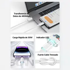 USAMS - Cable Para iPhone Tipo C SJ659 30 W Carga Rapida Blanco