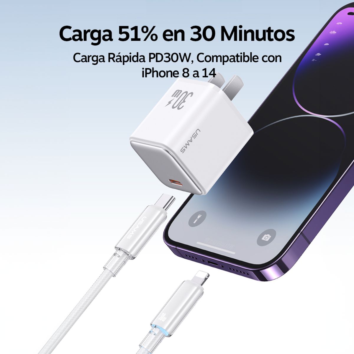 USAMS - Cable Para iPhone Tipo C Usams SJ659 30 W Carga Rapida Blanco