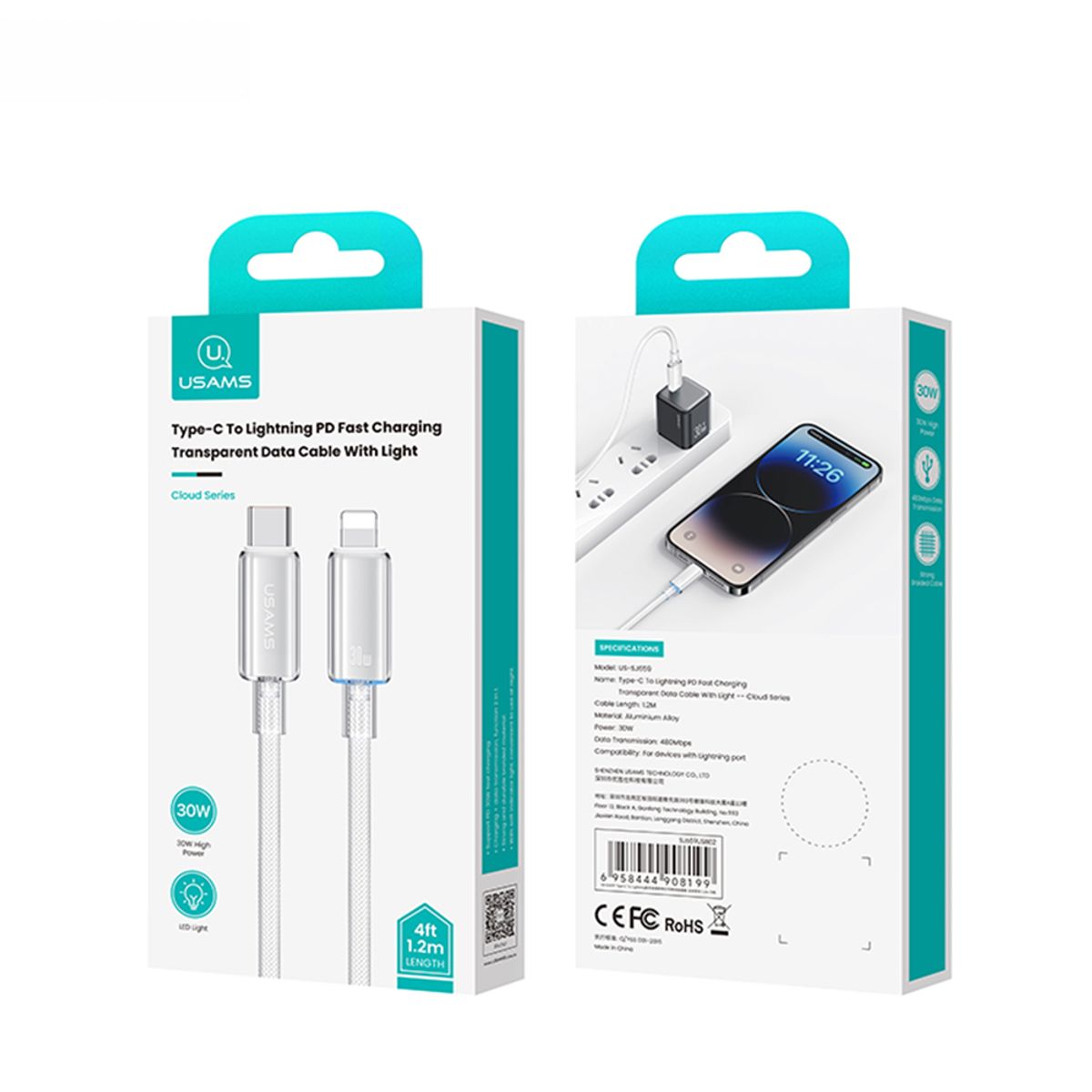 USAMS - Cable Para iPhone Tipo C Usams SJ659 30 W Carga Rapida Negro