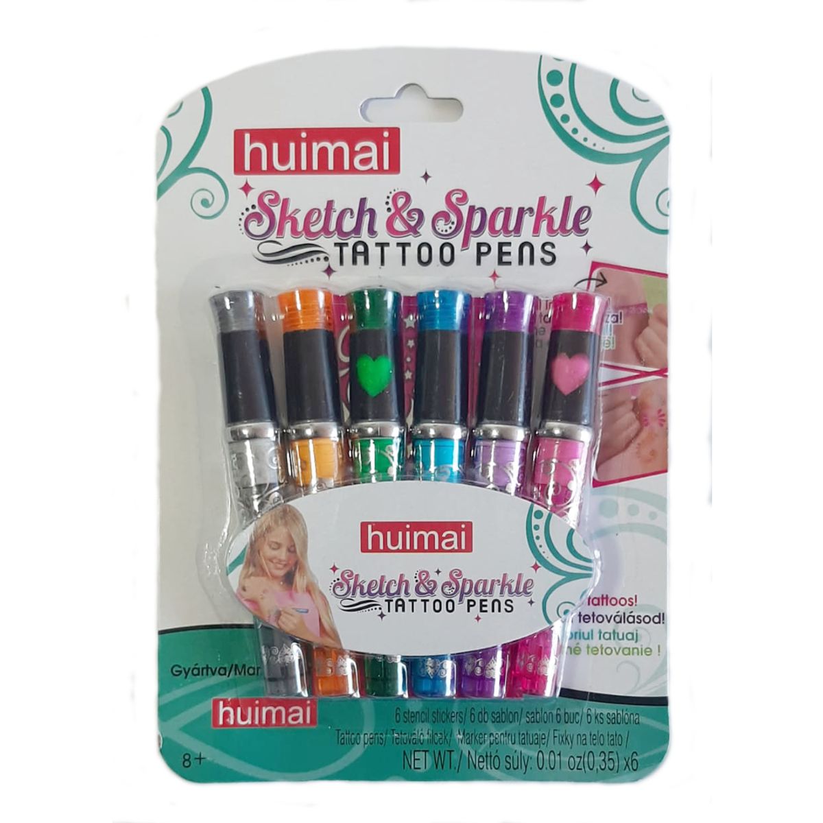 GENERICO - Kit Tatuajes Temporales 6 Lápiz Pasta Glitter +1 Plantilla