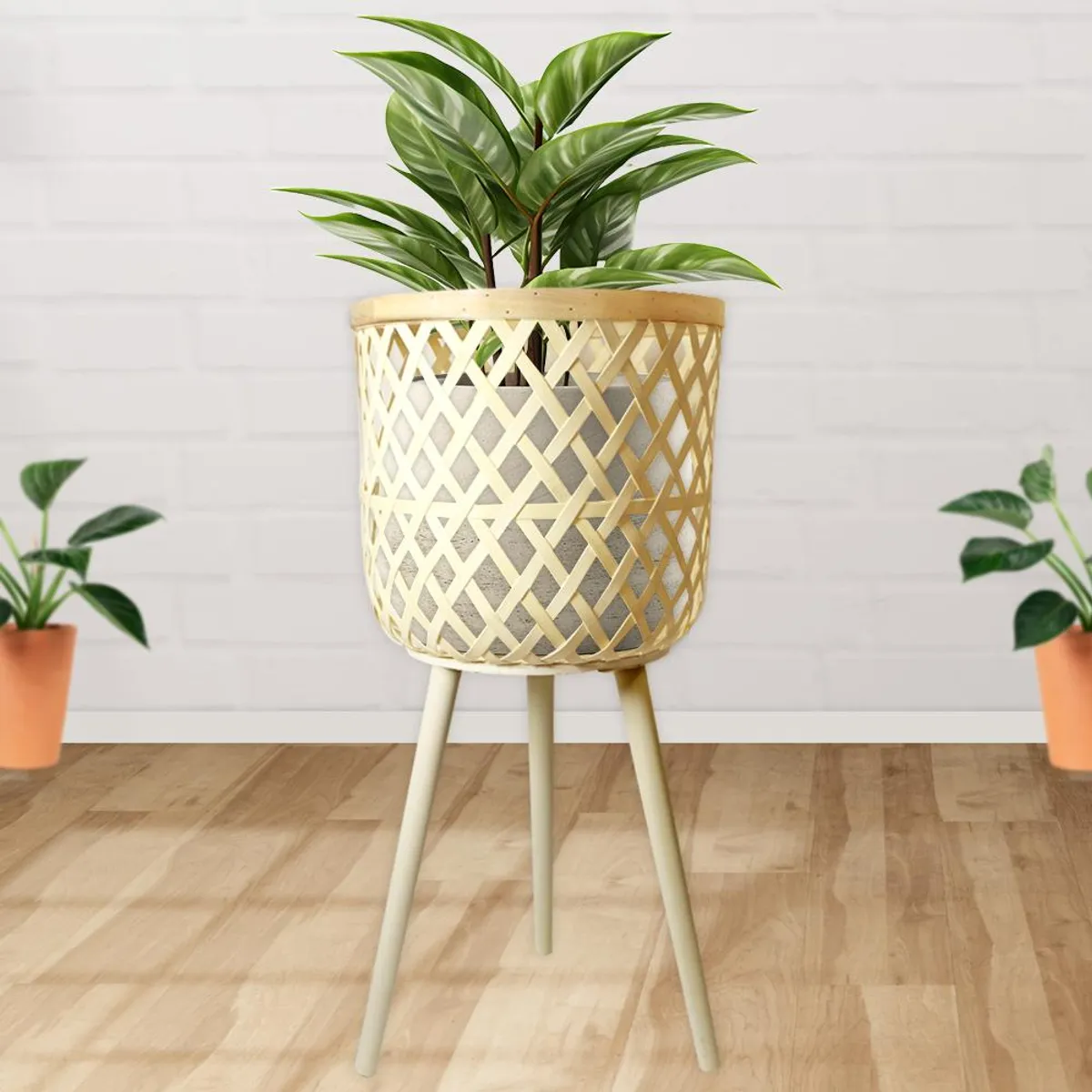 GENERICO - Porta Maceta Macetero Ratan y Bambu L