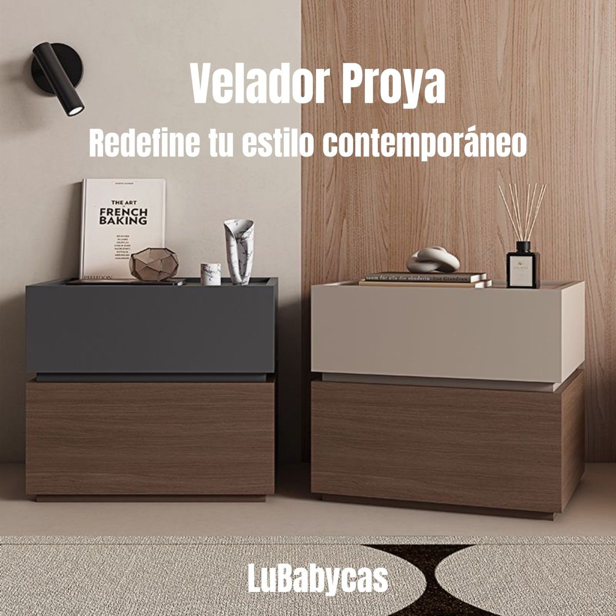LUBABYCAS - Velador 2 Cajones Flexibles Listo Para Usar Café LuBabycas