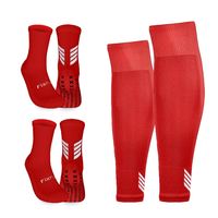 Medias Calcetas Futbol Antideslizante Set 2 + Pantorrillera - Rojo