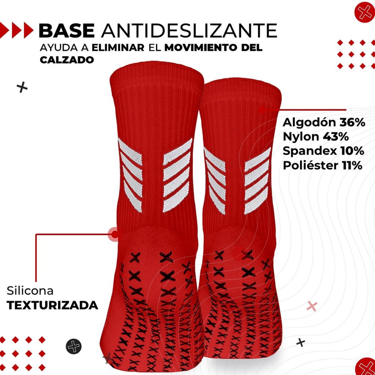 FITNICS - Medias Calcetas Futbol Antideslizante Set 2 + Pantorrillera - Rojo