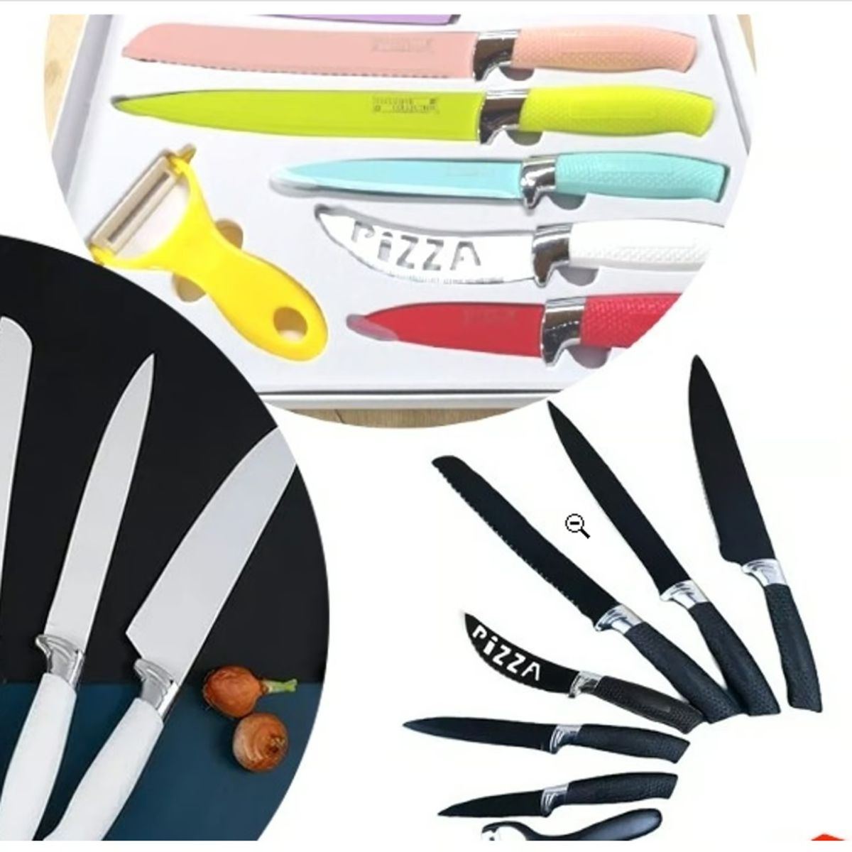 GENERICO - Juego De Cuchillos 7 Pcs Negro - Blanco - Colores