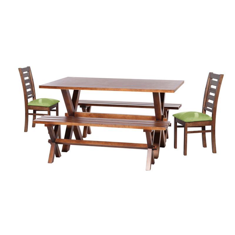 LATAM HOME - JUEGO DE COMEDOR SEVILLA 2 SILLAS MURCIA + 2 BANCAS TELA PISTACHO
