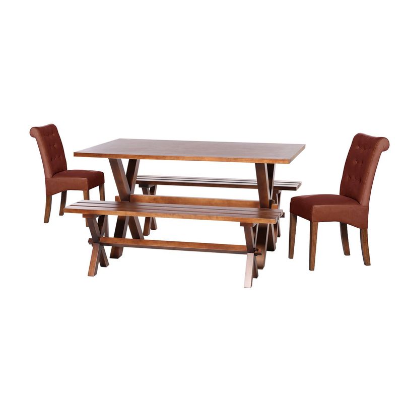 LATAM HOME - Juego De Comedor Sevilla 2 Sillas Oviedo + 2 Bancas Tela Chocolate