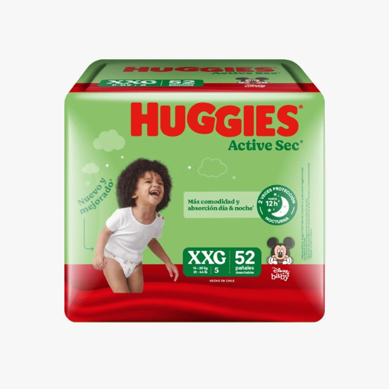 HUGGIES - Pack Pañales Huggies Active Sec XXG 2 X  52 unidades 104 pañales