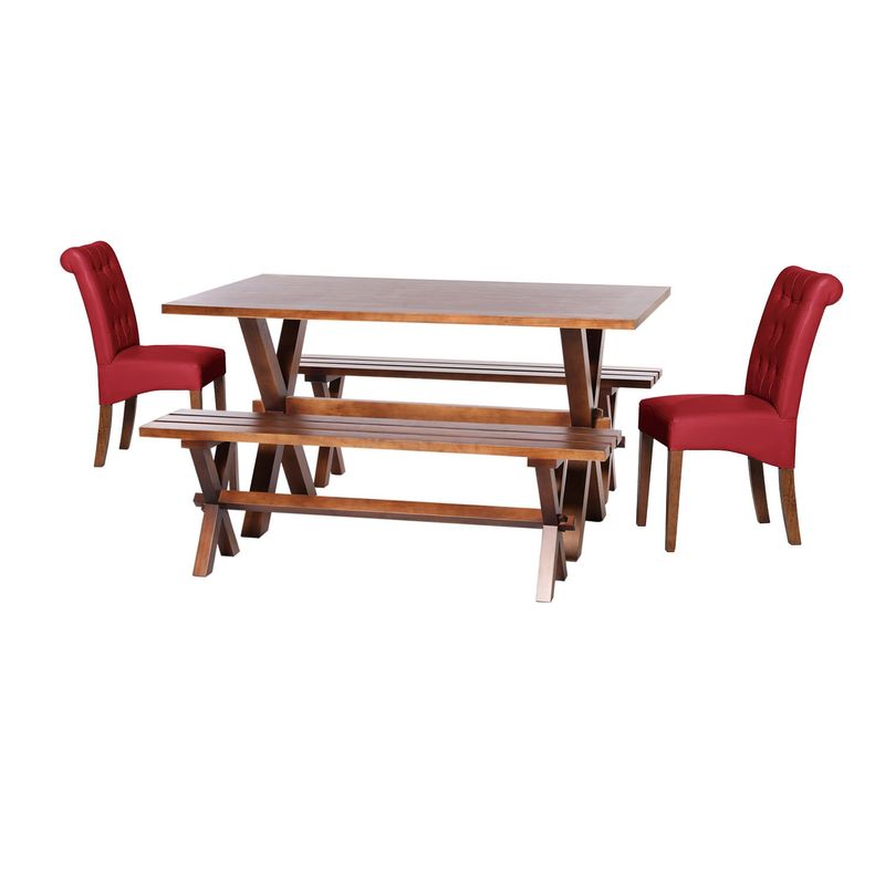 LATAM HOME - Juego De Comedor Sevilla 2 Sillas Oviedo + 2 Bancas Pu Rojo