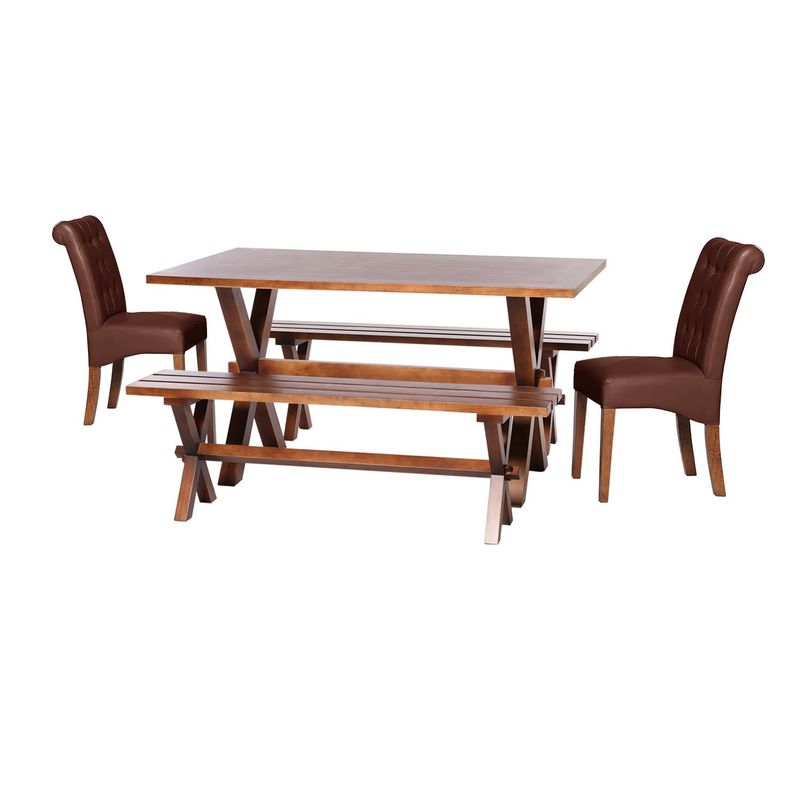 LATAM HOME - Juego De Comedor Sevilla 2 Sillas Oviedo + 2 Bancas PU Chocolate