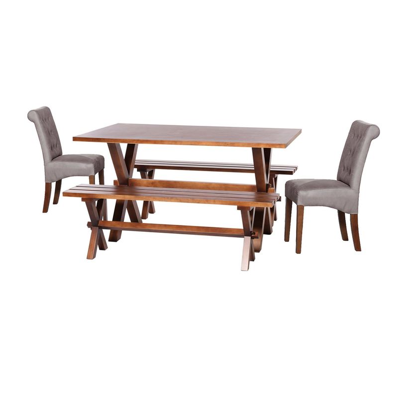 LATAM HOME - Juego De Comedor Sevilla 2 Sillas Oviedo + 2 Bancas Cuero Gris