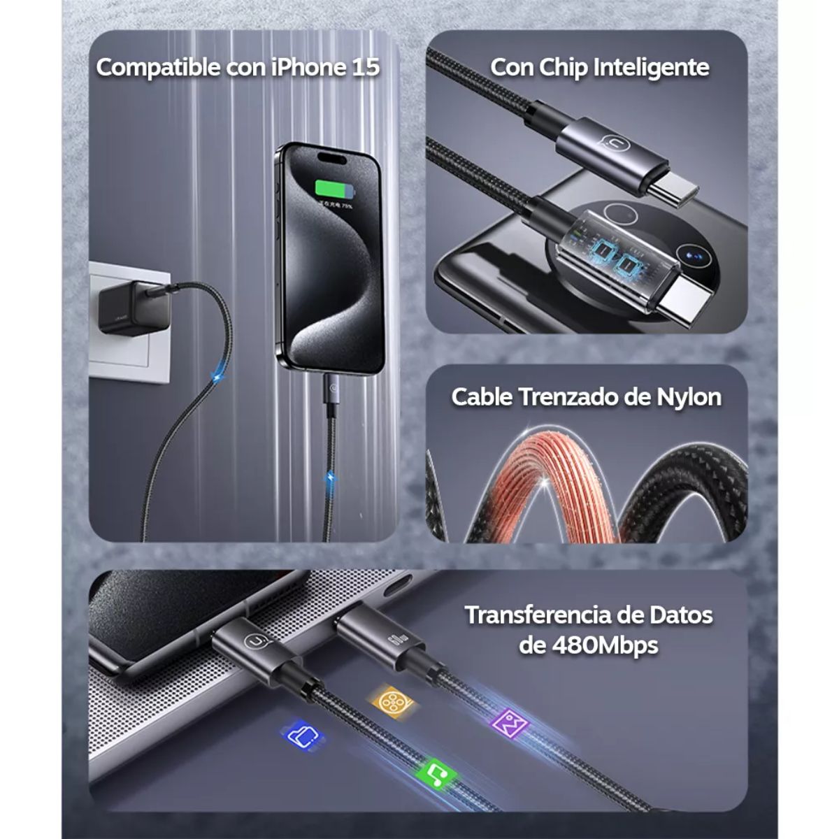 USAMS - Cable Cargador Tipo C A Tipo C 60w Usams SJ661 Carga Rapida