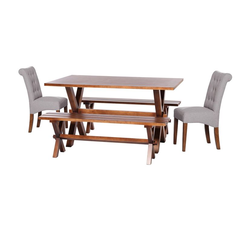 LATAM HOME - Juego De Comedor Sevilla 2 Sillas Oviedo + 2 Bancas Lino Gris Claro