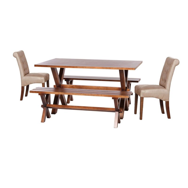 LATAM HOME - Juego De Comedor Sevilla 2 Sillas Oviedo + 2 Bancas Cuero Beige