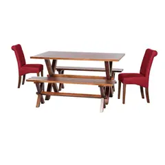 LATAM HOME - Juego De Comedor Sevilla 2 Sillas Oviedo + 2 Bancas Cuero Rojo