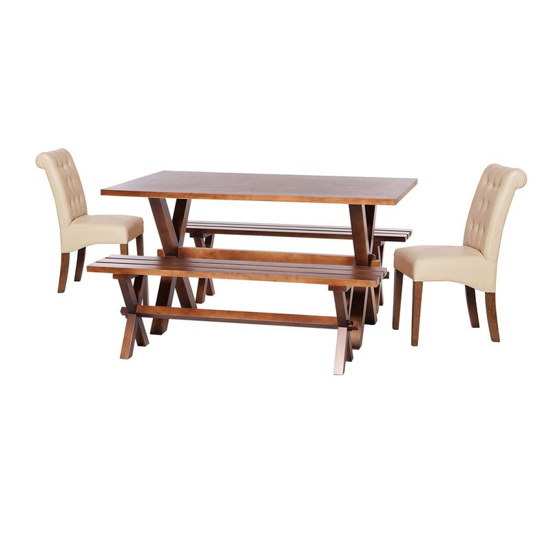 LATAM HOME - Juego De Comedor Sevilla 2 Sillas Oviedo + 2 Bancas PU Beige