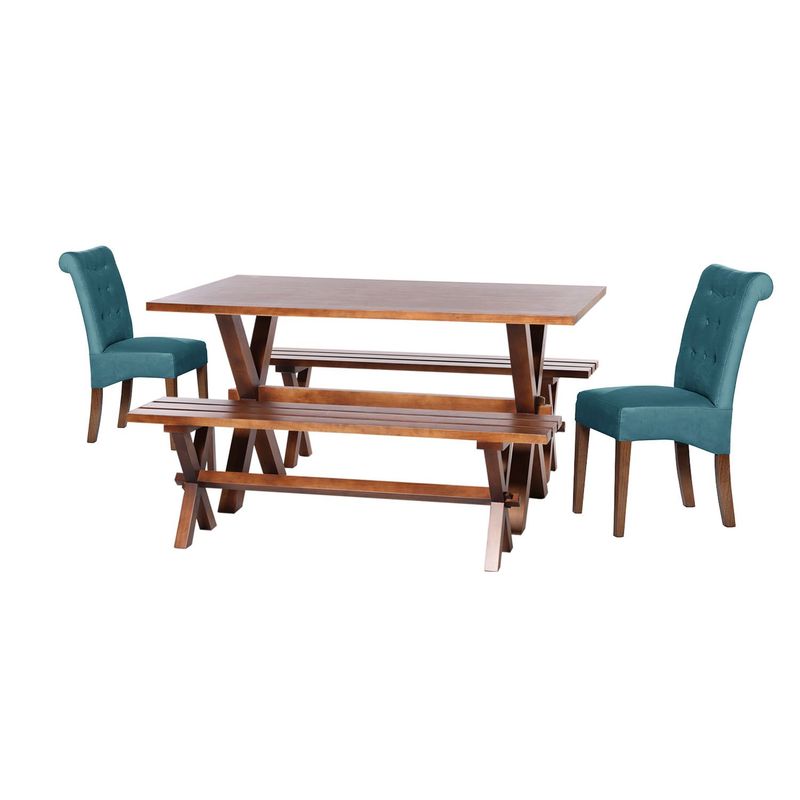 LATAM HOME - Juego De Comedor Sevilla 2 Sillas Oviedo + 2 Bancas Tela Turquesa