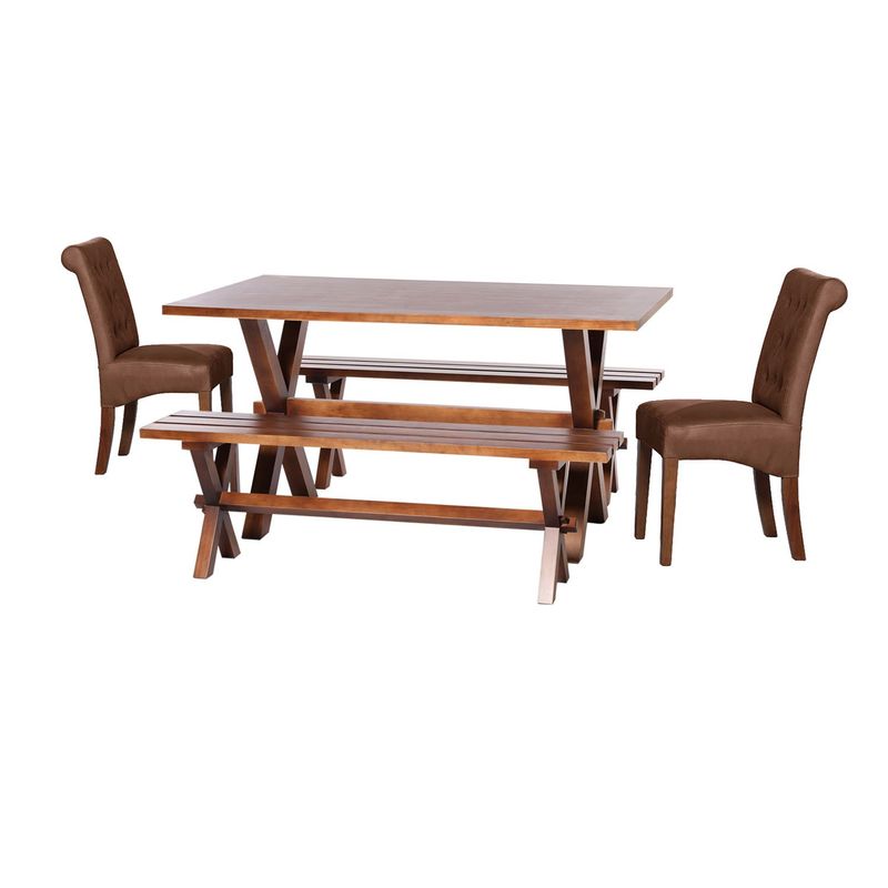 LATAM HOME - Juego De Comedor Sevilla 2 Sillas Oviedo + 2 Bancas Cuero Café Moro