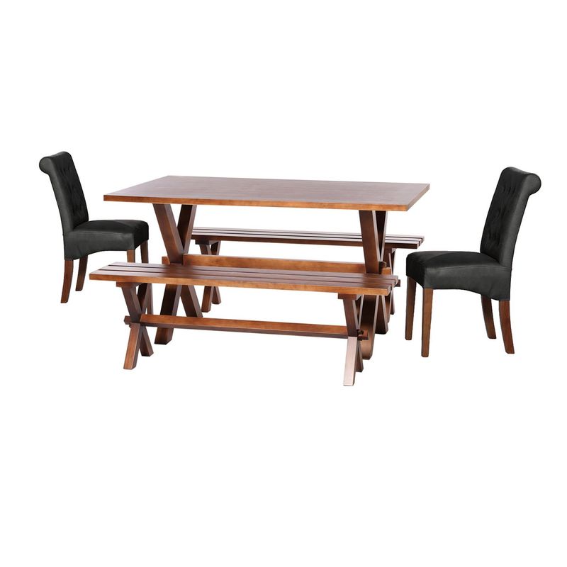 LATAM HOME - Juego De Comedor Sevilla 2 Sillas Oviedo + 2 Bancas Cuero Negro