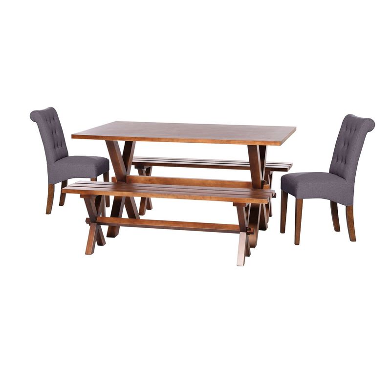 LATAM HOME - Juego De Comedor Sevilla 2 Sillas Oviedo + 2 Bancas Lino Gris Oscuro