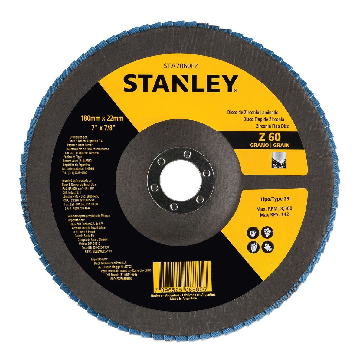 STANLEY - Disco de zirconio 7” grano 60 STANLEY STA7060FZ-BR