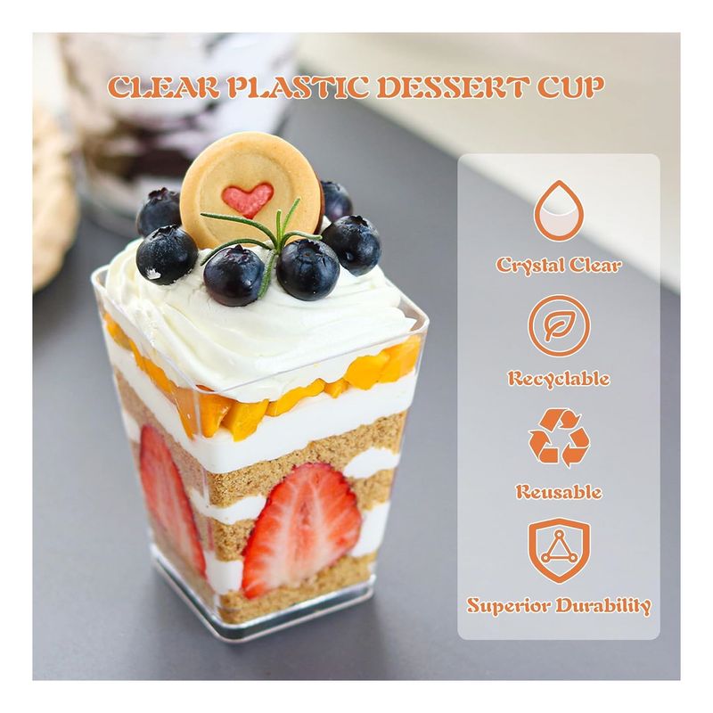 GENERICO - Pack X50 Vasos Acrílico Con Tapa Para Postres 150ml+cucharas