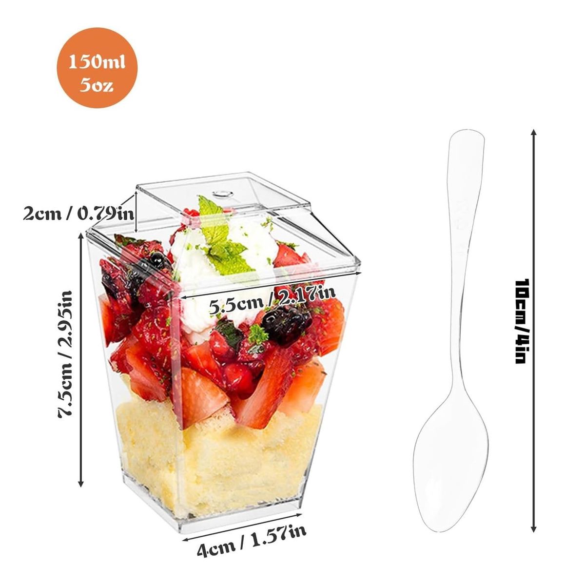 ATURE - Pack X50 Vasos Acrílico Con Tapa Para Postres 150ml+cucharas