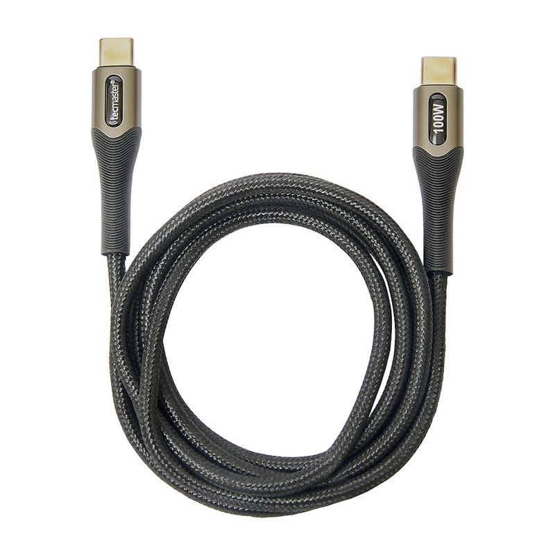 TECMASTER - Cable Tipo-C Reforzado Carga Rapida 100w 1mt Negro TM-200547