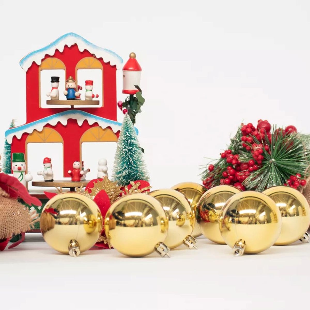 WAKESHOME - Pack 12 Esferas Navideña Bambalinas Adornos Arbolito Navidad