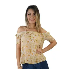 TENTATION - Bluson Chifon Manga Corta Beige