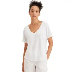 DOCKERS - Polera Mujer Deep V-Neck Regular Fit Blanca