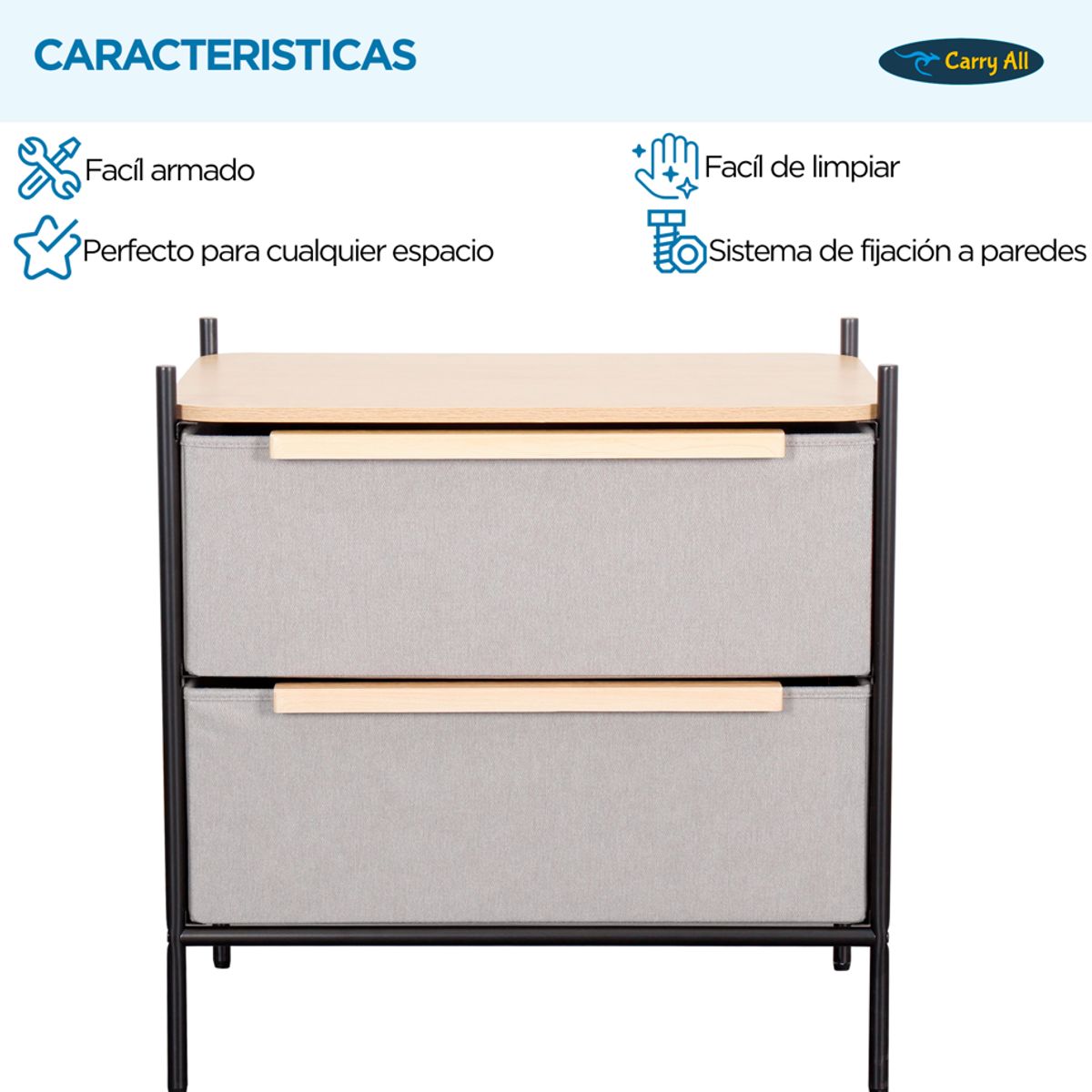 CARRY ALL - Velador Cajonera 2 Cajones Carry All® Línea Minimalist