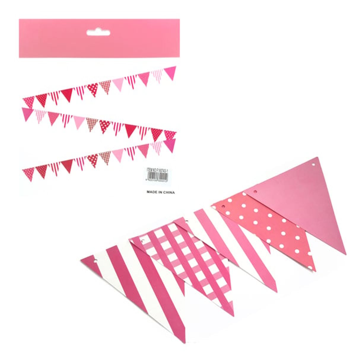 GENERICO - GUIRNALDA BANDERIN TRIANGULAR CARTON ROSADA X1 UNI