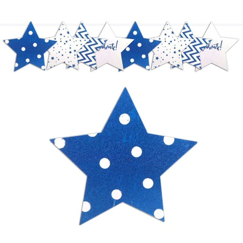 GENERICO - GUIRNALDA ESTRELLA GLITTER AZUL X1 UNI