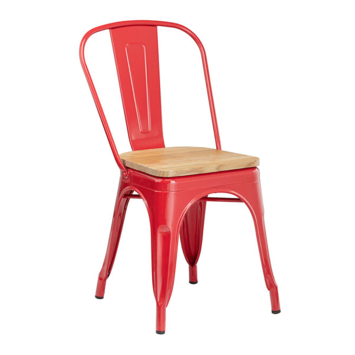 PANDALINO - Silla Tolix - Metal y Madera clara - Resistencia al Exterior - Rojo