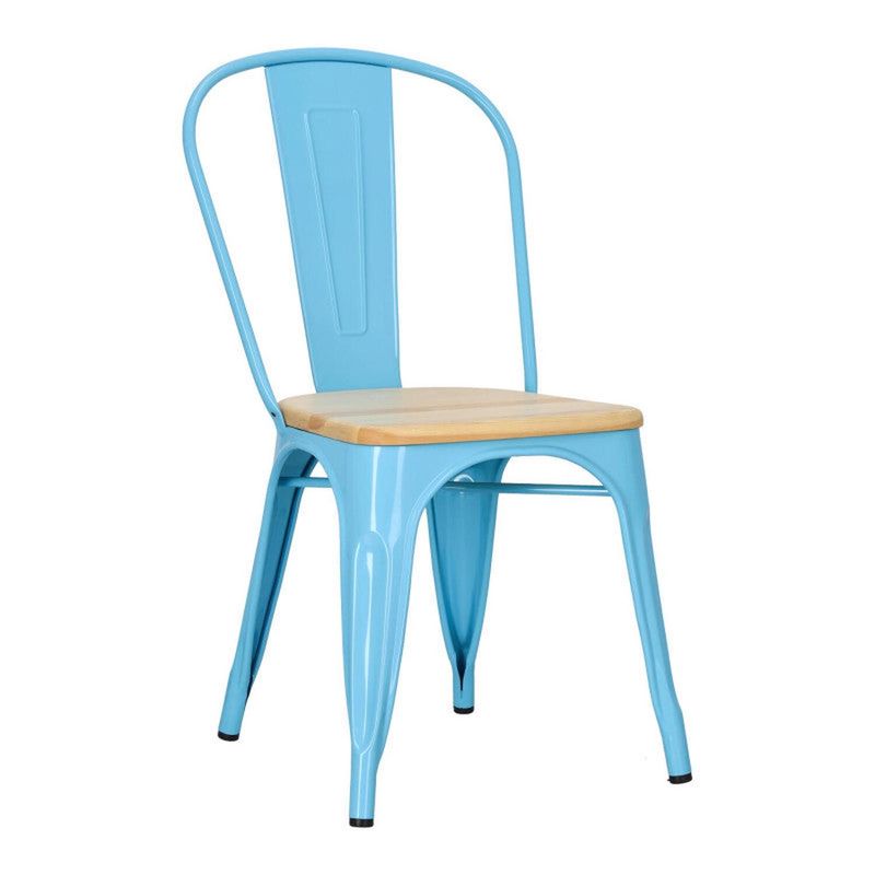 PANDALINO - Silla Tolix - Metal y Madera clara - Resistencia al Exterior - Celeste