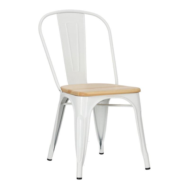 PANDALINO - Silla Tolix - Metal y Madera clara - Resistencia al Exterior - Blanco
