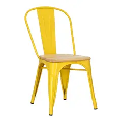PANDALINO - Silla Tolix - Metal y Madera clara - Resistencia al Exterior -Amarillo