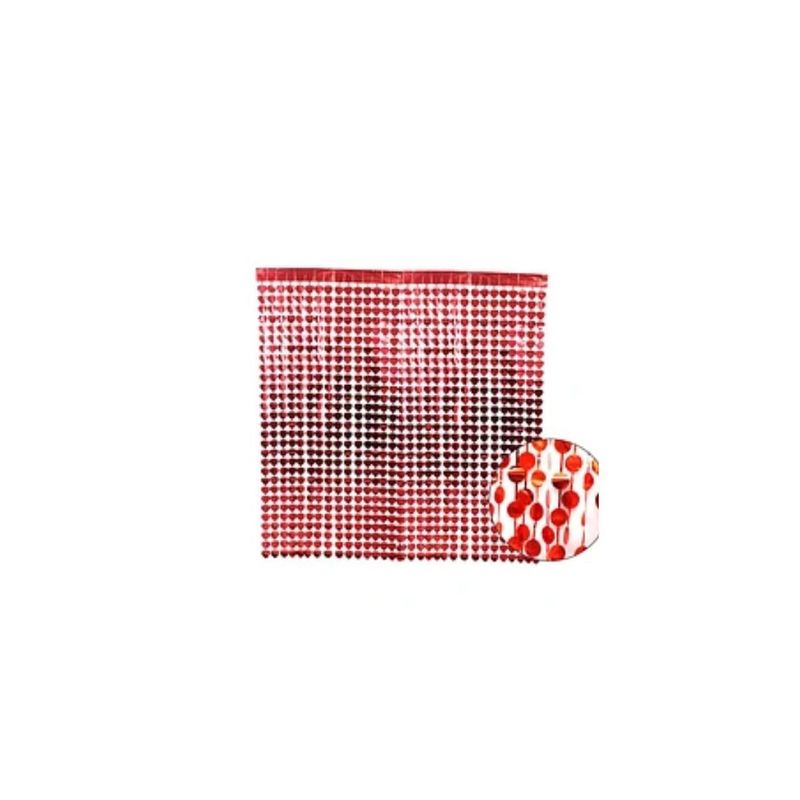 GENERICO - Cortina MetalicaCirculos Roja 100cmx200cm