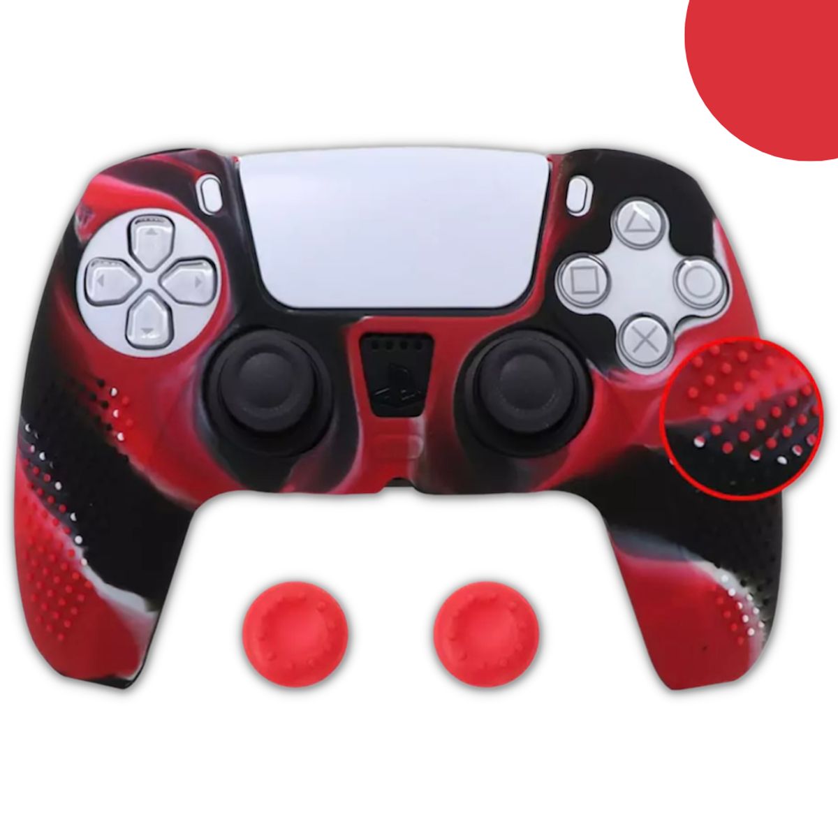 GENERICO - Funda Control Silicona Protectora Mando Ps5 Grips - Camo Rojo