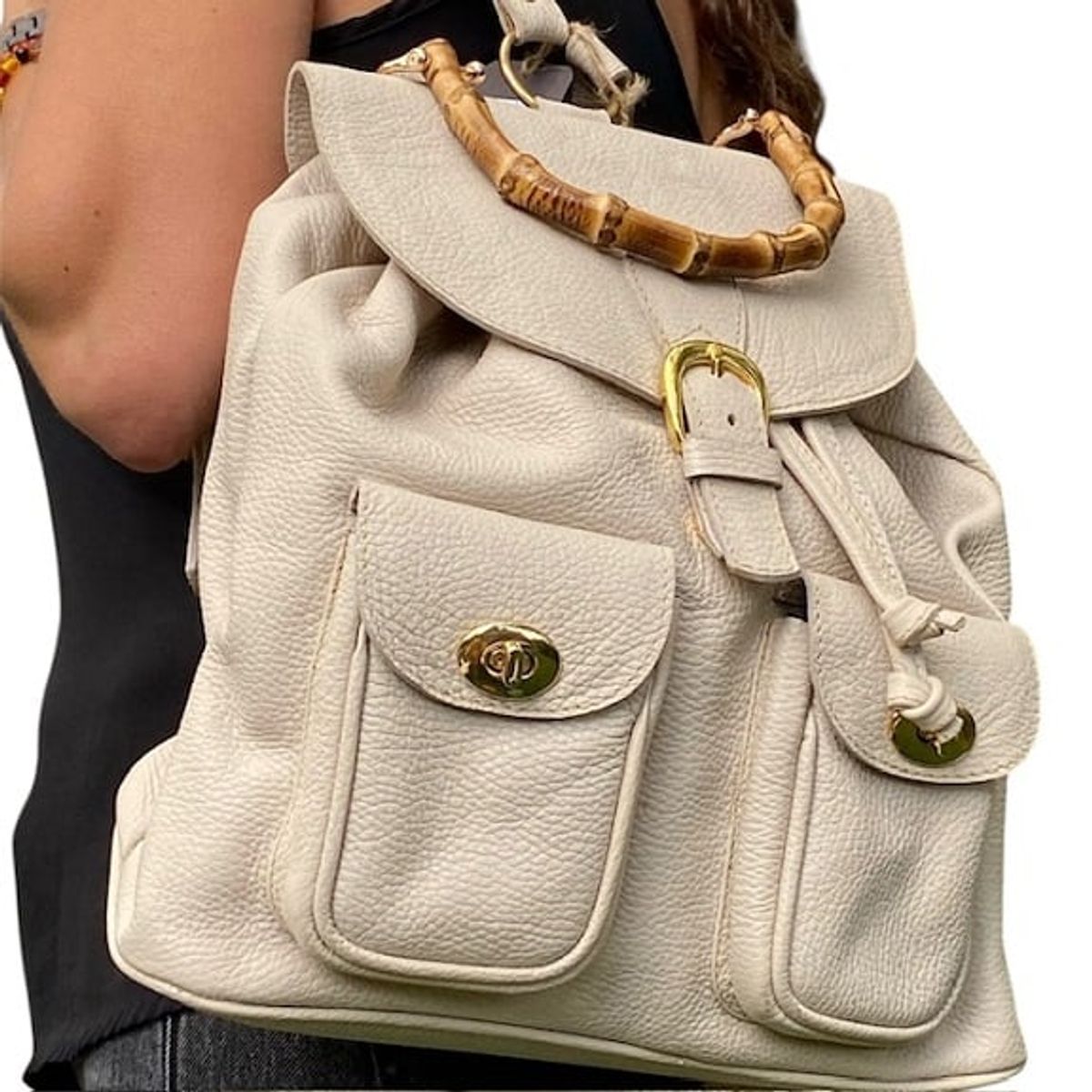 PIERA MARASSI - Cartera Mochila Bambo Cuero natural Piera Marassi